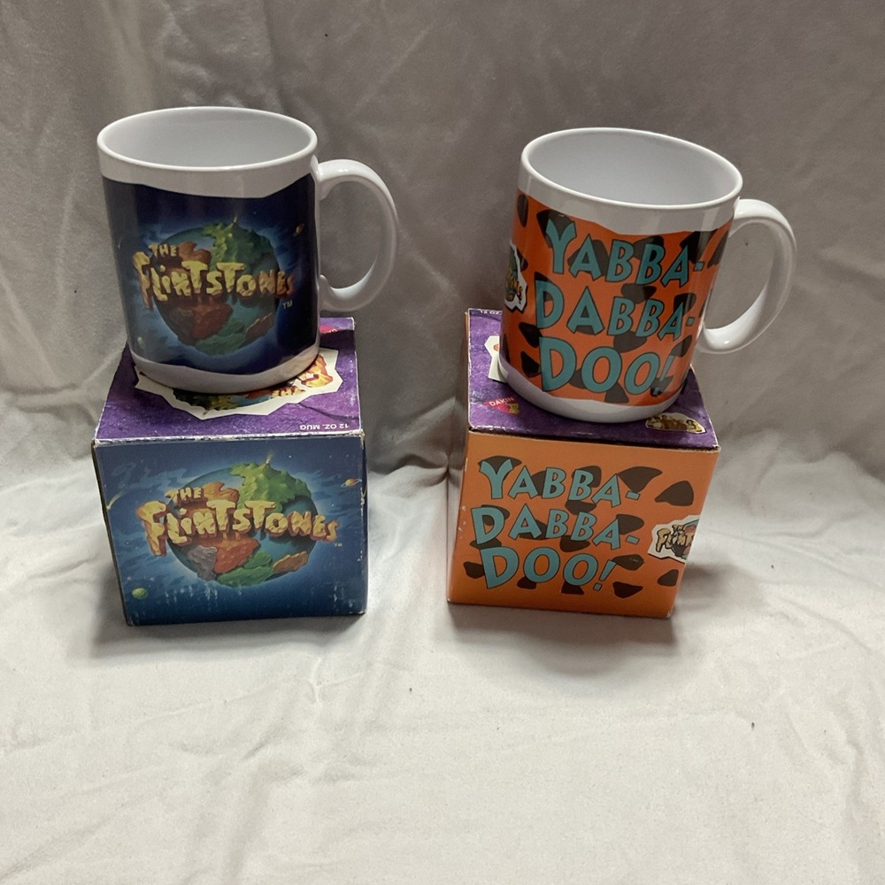 2 Flintstones Movie Dakin Coffee Mugs Cup 1993 New With Box #05718 3A6-#05718